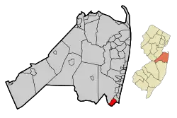 Map of Brielle in Monmouth County. Inset: Location of Monmouth County highlighted in the State of New Jersey.
