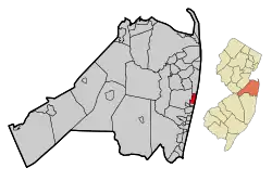 Map of Deal in Monmouth County. Inset: Location of Monmouth County in New Jersey.