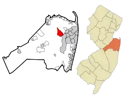 Map of Lincroft in Monmouth County, New Jersey (left) and of Monmouth County in New Jersey (right)