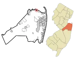 Map of North Middletown in Monmouth County. Inset: location of Monmouth County in New Jersey.