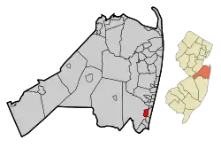 Map of Spring Lake Heights in Monmouth County. Inset: Location of Monmouth County highlighted in the State of New Jersey.