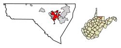 Location of Morgantown within Monongalia County and the State of West Virginia