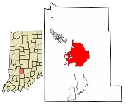 Location of Bloomington in Monroe County, Indiana