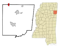 Location of Nettleton, Mississippi