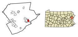 Location of East Stroudsburg in Monroe County, Pennsylvania.