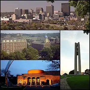 From top to bottom, left to right: Downtown Dayton, University of Dayton, Dayton Art Institute, Deeds Carillon