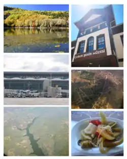 Left to right: Karagöl, Çubuk City Museum, Esenboğa Airport, aerial view of the district, Çubuk-2 Dam and Çubuk turşusu