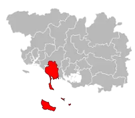 Location of the canton of Quiberon within Morbihan