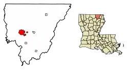 Location of Bastrop in Morehouse Parish, Louisiana.
