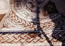 A small part of The Great Pavement, a Roman mosaic laid in AD&nbsp;325 at Woodchester, Gloucestershire, England