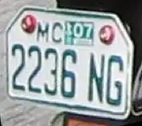 Private Motorcycle License Plate. Note the MC inscription on top left side.