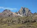 Mount Kenya, left to right: Point Lenana (4985m), Nelion summit (5188), Batian summit (5199m)