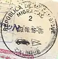 Exit stamp issued at Calomue in an Israeli passport