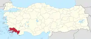 Location of Muğla Province in Turkey