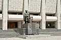 Mukhtar Auezov monument in front of Kazakh Drama Theatre named after Mukhtar Auezov, Almaty, Kazakhstan.
