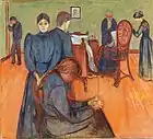 Death in the Sickroom, c. 1895, oil on canvas, 150&nbsp;cm ×&nbsp;168&nbsp;cm (59&nbsp;in ×&nbsp;66&nbsp;in), Nasjonalgalleriet, Oslo