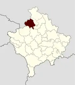Location of the municipality of Zubin Potok within Kosovo