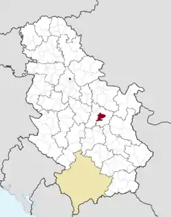 Location of the municipality of Ćuprija within Serbia
