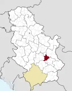 Location of the municipality of Aleksinac within Serbia