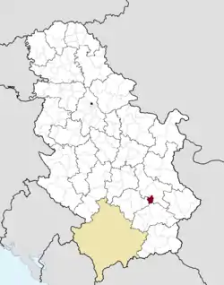 Location of the municipality of Doljevac within Serbia