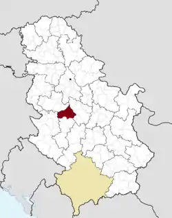 Location of the municipality of Gornji Milanovac within Serbia