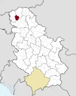 Location of the municipality of Kula within Serbia