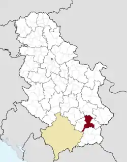 Location of the city of Leskovac within Serbia