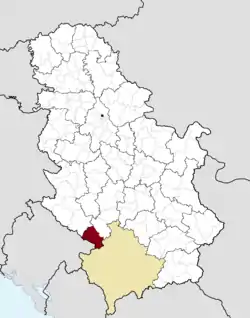 Location of the municipality of Tutin within Serbia