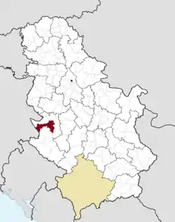 Location of the city of Užice within Serbia