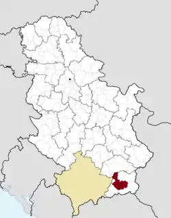 Location of the city of Vranje within Serbia