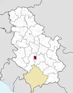Location of the municipality of Vrnjačka Banja within Serbia