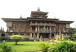 Indonesia Museum in TMII with elaborate Balinese architecture applied on large structure.