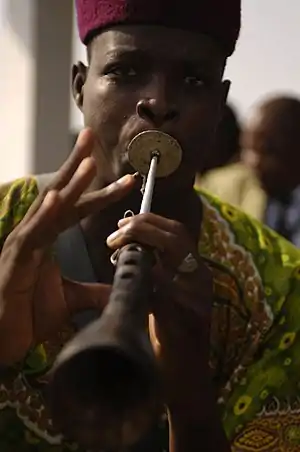 Image 17A musician plays traditional African music during the closing ceremony of French RECAMP-concept (reinforcement of African peacekeeping capacities) in Douala, November 23, 2006 (from Culture of Cameroon)