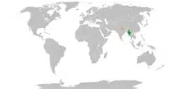Map indicating locations of Myanmar and Nepal