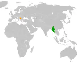Map indicating locations of Myanmar and Serbia