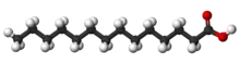 Ball-and-stick model of myristic acid
