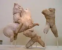 Fragments of the amazonomachy on the west pediment of the temple of Asklepios. About 380 BC