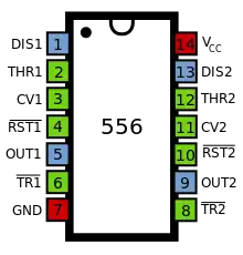 Pinout of 556 dual timer.