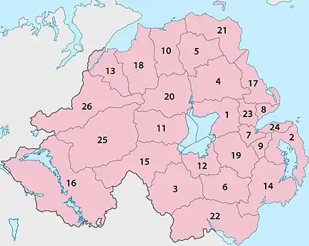 26 Northern Ireland local government districts, 1971-2015.