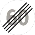 End of special speed limitThis means a general speed limit of 50&nbsp;km/h in populated areas and 80&nbsp;km/h in rural areas by law.