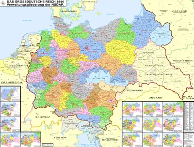 Nazi Party administrative divisions of the Greater German Reich (red line is border), 1944