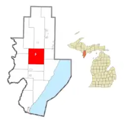 Location within Menominee County (red) and the administered village of Carney (pink)