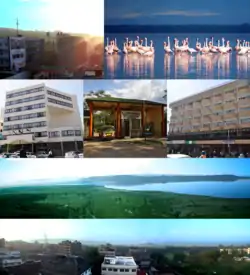 Clockwise: Sunrise in Nakuru, Flamingos in Lake Nakuru, Avenue Suites Hotel, Baboon Cliff, Nakuru Skyline, Merica Hotel and entrance to Lake Nakuru National Park.