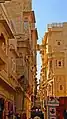 Narrow alleys of Jaisalmer fort. Intricate designs in Yellow sandstone