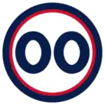 The number "00" in navy blue set against a white circle with a red and navy border