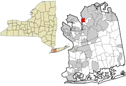 Location of Sea Cliff in Nassau County, New York (left) and of Nassau County in New York state (right)