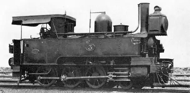 No. 3 with Salter safety valves, a short smokebox, and the vacuum brake ejector exhaust pipe run up behind the straight flared chimney which had replaced the balloon smokestack