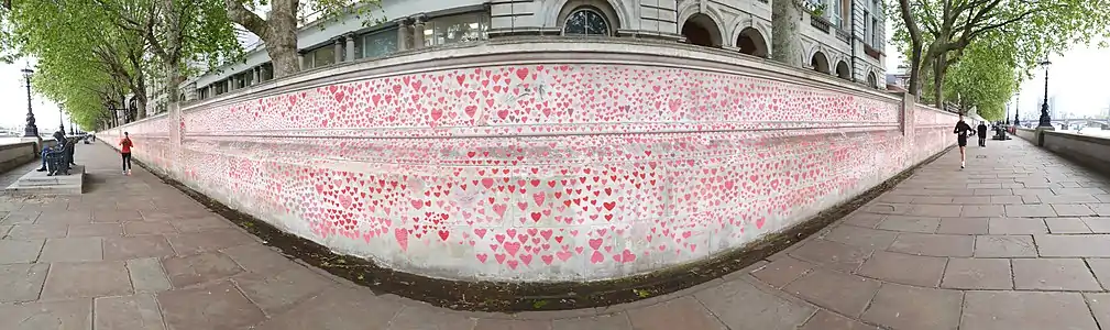 A panoramic shot of the National Covid Memorial Wall
