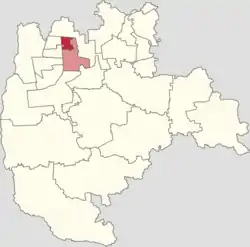 Location of National New Media Industry Base (red) within Guanyinsi Subdistrict (light red), inside of Daxing District