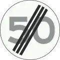 A2: End of speed limit (50&nbsp;km/h)